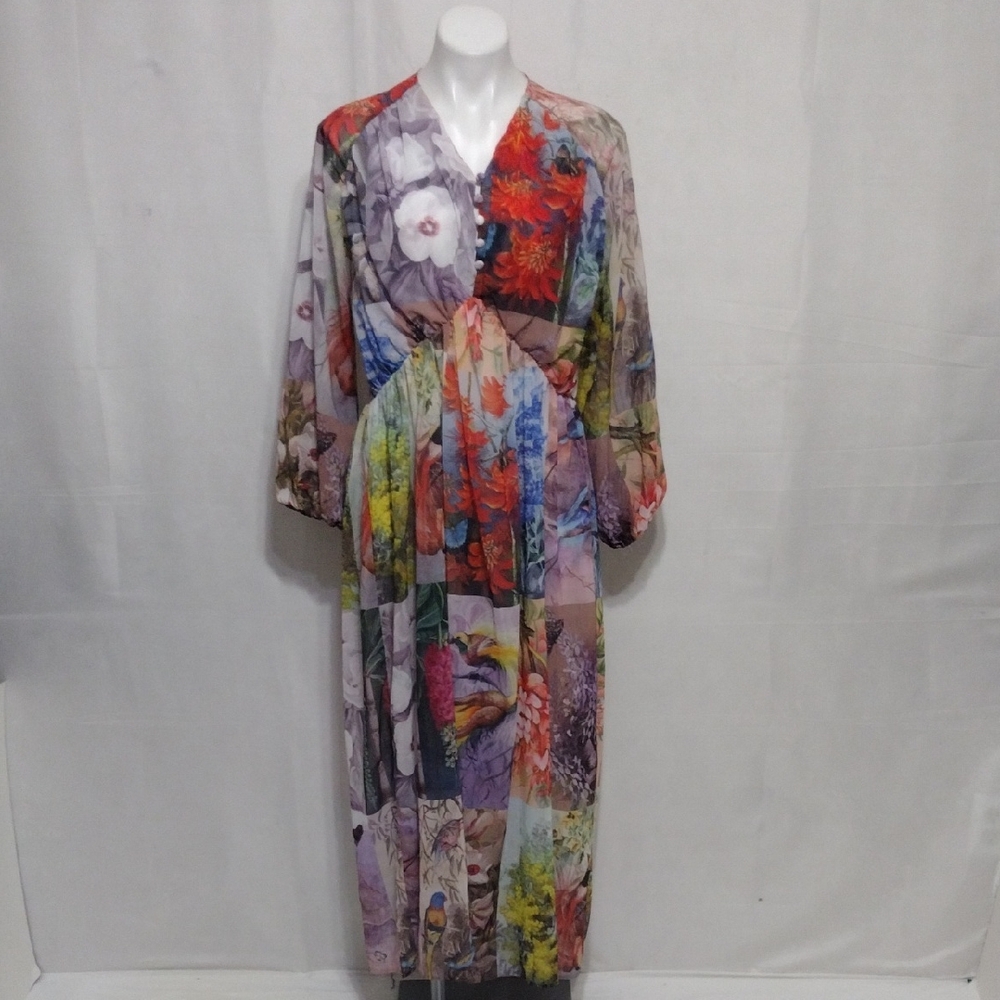 Dalia Macphee Mixed Patchwork Print Sheer Maxi Dr… - image 1
